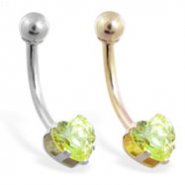 14K Gold belly ring with 6mm peridot  heart