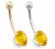 14K Gold belly ring with 8mm x 6mm oval Citrine