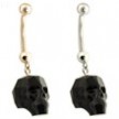 14K Gold Belly Ring with Dangling black  Skull