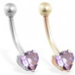 14K Gold belly ring with light 6mm amethyst  heart