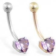 14K Gold belly ring with light 6mm amethyst  heart
