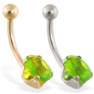 14K Gold belly ring with oval peridot