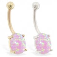 14K Gold belly ring with Pink Opal
