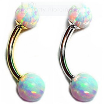 Ear Piercing: 14K Gold Curved with Beautiful Opal Balls, 18 Ga