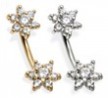 14K Gold Double Flower Belly Ring, CZ
