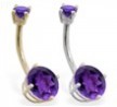 14K Gold double jeweled Amethyst belly ring