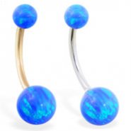 14K Gold Gorgeous Blue Opal Belly Ring