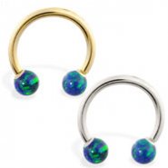 14K Gold Horseshoe/Circular Barbell with Blue Green Opal Balls