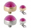 14K Gold internally threaded dermal top ball with 4mm Ruby Cabochon