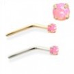 14K Gold L-shaped Nose Pin with 2mm Round Pink Opal