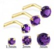 14K Gold L-shaped nose pin with Round Amethyst