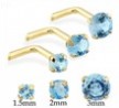 14K Gold L-shaped nose pin with Round Aquamarine