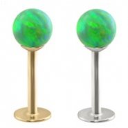 14K Gold Labret with Green Opal Balls