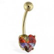 14K Gold Navel Ring With Multi-Colored Heart
