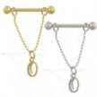 14K Gold nipple ring with dangling cursive initial O