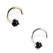14K Gold Nose Screw with 2mm Round Cabochon Black Onyx