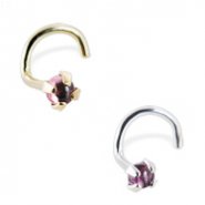 14K Gold Nose Screw with 2mm Round Cabochon Pink Tourmaline