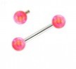 14K White Gold Internally Threaded Straight Barbell With Pink Opals
