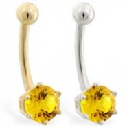 14K yellow gold belly button ring with 6-prong Citrine