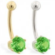14K yellow gold belly button ring with 6-prong Peridot