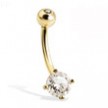 14K yellow gold belly button ring with round stone and jeweled top ball