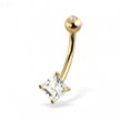 14K Yellow Gold Belly Button Ring with Square Gem
