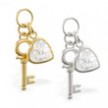 14K Yellow Gold CZ jeweled heart and key pendant