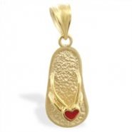 14K Yellow Gold Flipflop Pendant with Small Heart