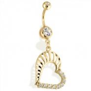 14Kt Gold Tone Navel Ring With Multi Paved CZ Heart