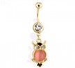 14Kt Gold Tone Owl Navel Ring With Cat's Eye