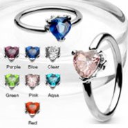 316L Surgical Steel Captive Bead Ring with Solitaire Heart CZ Stone
