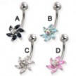 6-petal flower with raised center gem belly button ring