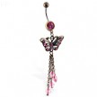 Antique style belly ring with dangling butterfly and dangles