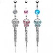 Belly button ring with dangling jeweled butterfly with chains