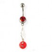 Belly button ring with dangling red ball with gems