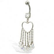 Belly button ring with heart and dangles