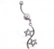 Belly button ring with jeweled double star dangle