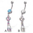 Belly button ring with jeweled key and lock