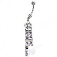 Belly button ring with two dangles and gems
