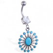 Belly ring with dangling fancy lt blue stoned pendant
