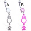 Belly ring with dangling handcuff and skull