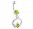 Belly ring with dangling jeweled claddagh