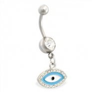 Belly ring with dangling jeweled eyeball