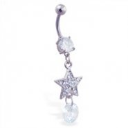 Belly ring with dangling jeweled star and large gem
