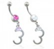 Belly ring with dangling open handcuffs