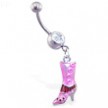 Belly ring with dangling pink boot