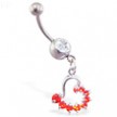 Belly ring with dangling red half-jeweled heart
