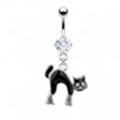 Belly Ring with Dangling Scared Black Cat