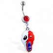 Belly ring with dangling scary masked face