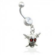 Belly Ring with Dangling Skull And Swords